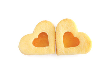 Heart shaped shortbread cookies isolated on white background