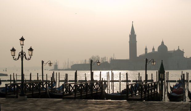 Evening View of San Giorgio Maggiore and gondolas in Venice
