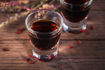 Herbal bitter liqueur with different natural ingredients.