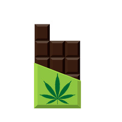 Chocolate Bar with marijuana leaf. Narcotic sweets. Isolated vector illustration on white background.