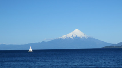 Sailboat and Osorno Volcano, Chile