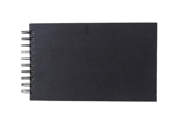 Black notebook, isolated on white background, copy space, top view