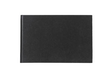 Black notebook, isolated on white background, copy space, top view