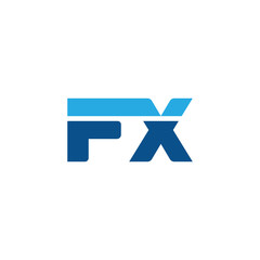 Initial letter FX, straight linked line bold logo, simple flat blue colors