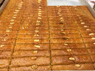 Turkish Dessert Sobiyet Baklava with Pistachio Fistikli Baklava.