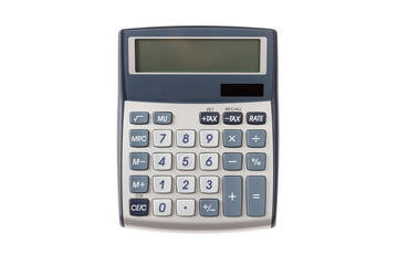 Calculator with blank screen isolated on white background