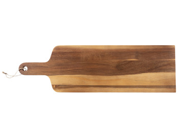 Wooden cutting board isolated on white background, top view
