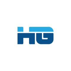 Initial letter HG, straight linked line bold logo, simple flat blue colors