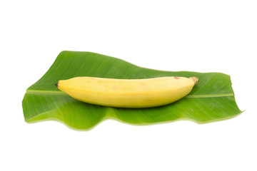 fresh Banana on leaf isolated on white background