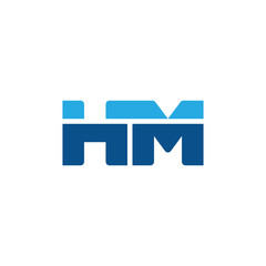 Initial letter HM, straight linked line bold logo, simple flat blue colors