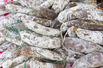 French sausage on a  market stall