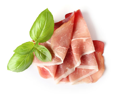 Prosciutto Slice On A White Background