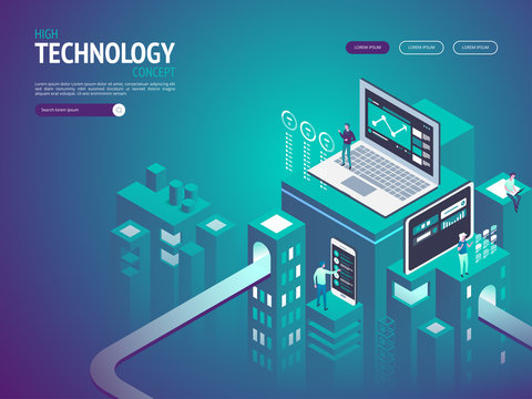 High technology concept. Landing page template. Isometric vector illustration