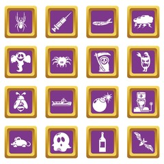 Fears phobias icons set vector purple square isolated on white background 