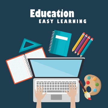 laptop with education easy e-learning icons vector illustration design