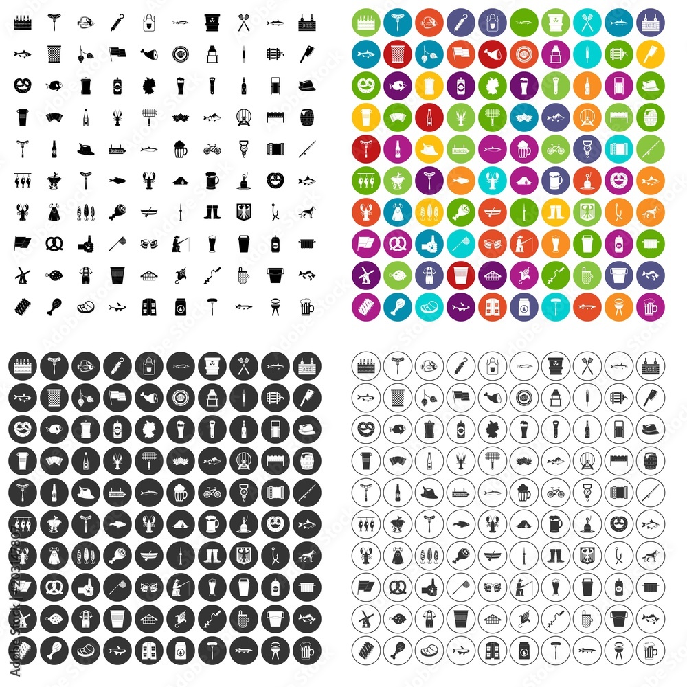 Aufkleber 100 beer icons set vector in 4 variant for any web design isolated on white