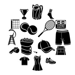 Tennis icons set. Simple illustration of 16 tennis icons set vector icons for web