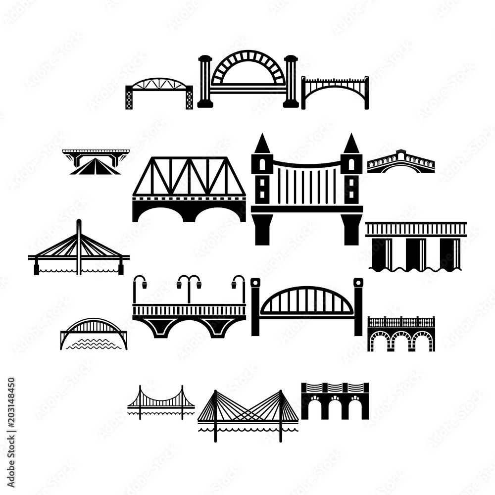 Aufkleber bridge icons set. simple illustration of 16 bridge icons set vector icons for web