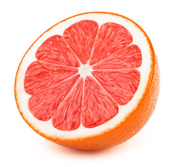 Perfectly retouched sliced half of grapefruit isolated on the white background with clipping path....