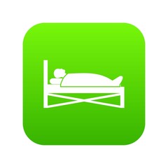 Patient in bed in hospital icon digital green for any design isolated on white vector illustration