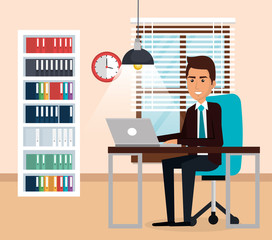 elegant businessman in the office scene vector illustration design