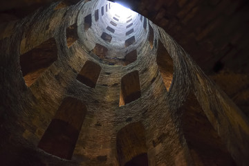 St. Patrick's well, Orvieto, Italy. Historic well. Great engineering work, carried out in 1547. bottom view