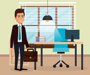 elegant businessman in the office scene vector illustration design