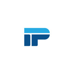 Initial letter IP, straight linked line bold logo, simple flat blue colors