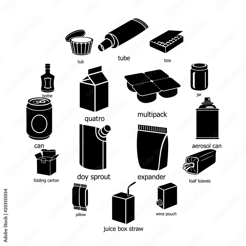 Poster package types icons set. simple illustration of 16 package types vector icons for web