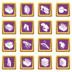 Laundry icons set vector purple square isolated on white background 