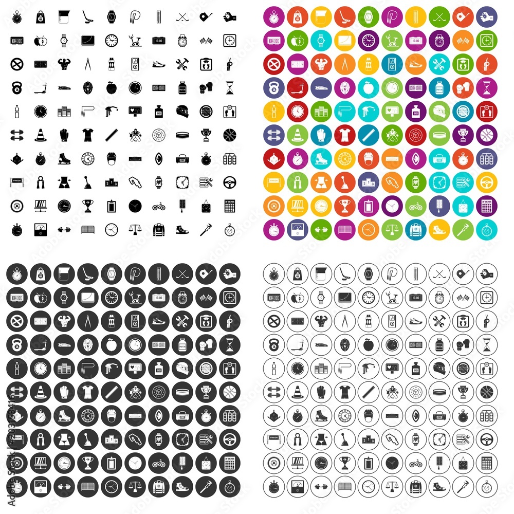 Poster 100 stopwatch icons set vector in 4 variant for any web design isolated on white