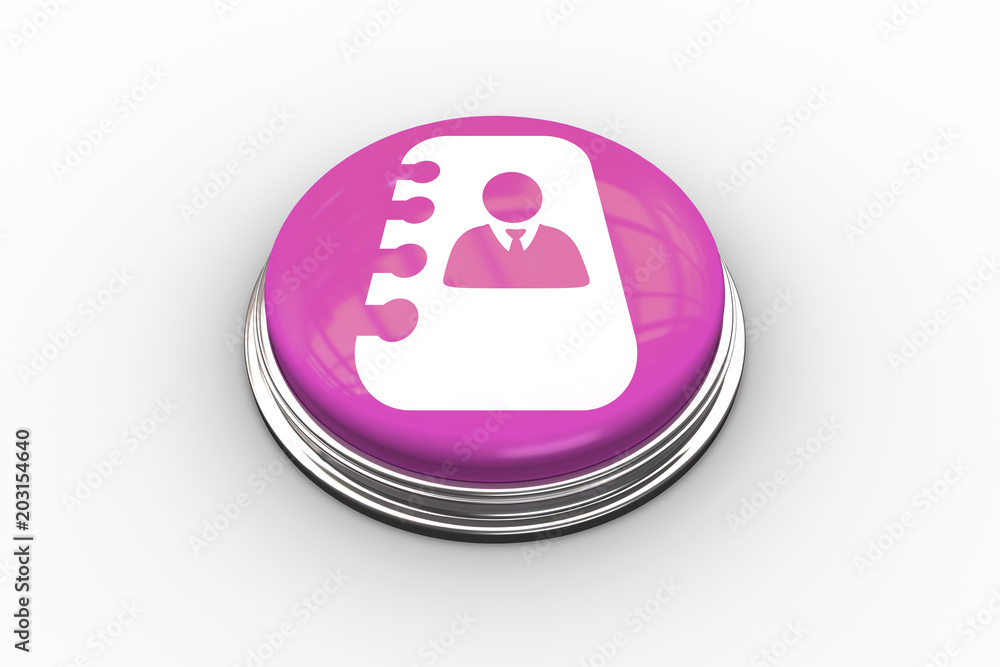 Poster composite image of businessman on notepad graphic on shiny pink push button
