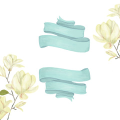 Data magnolia ribbon weeding mother day clip art drawing magic illustration fantasy birthday greeting card print ribbon geometric on white background © Anna Terleeva