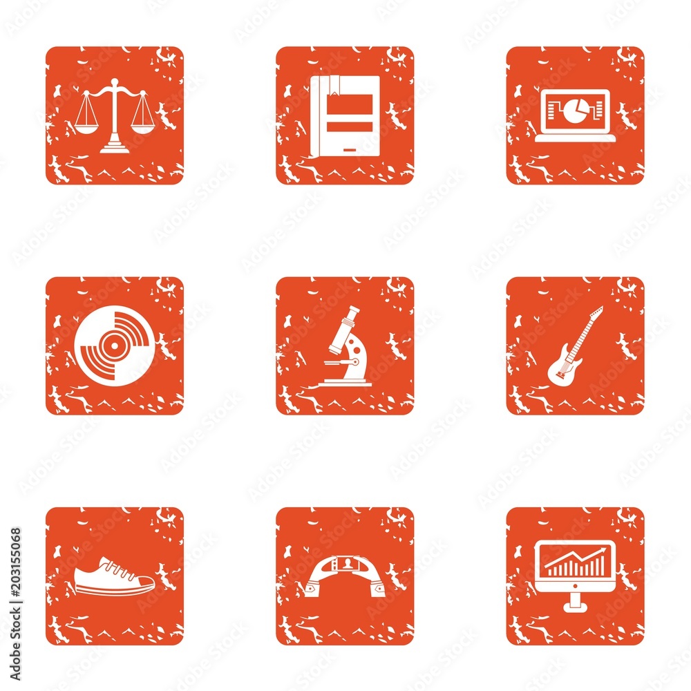 Poster scientific workshop icons set. grunge set of 9 scientific workshop vector icons for web isolated on 