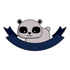 decorative emblem with cute raccoon and ribbon over white background, colorful design. vector illustration