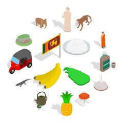Sri-lanka icons set in isometric 3d style isolated on white background