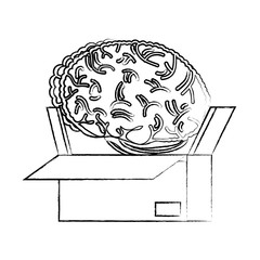 sketch of box with human brain icon over white background, vector illustration