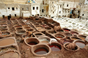 Vue g&eacute;n&eacute;rale de la tannerie de F&egrave;s, MarocMaroc