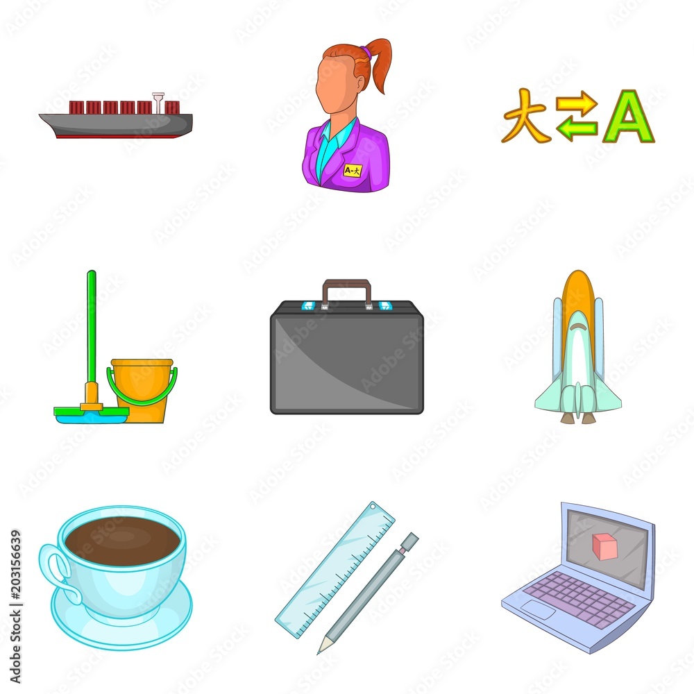 Poster technological process icons set. cartoon set of 9 technological process vector icons for web isolate