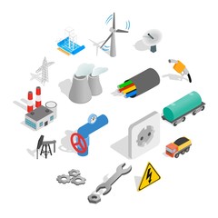 Fototapeta na wymiar Industrial icons set in isometric 3d style isolated on white background