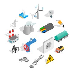 Industrial icons set in isometric 3d style isolated on white background