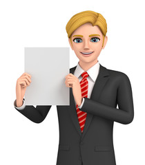 3D illustration character - A business man who illustrates by a white board.