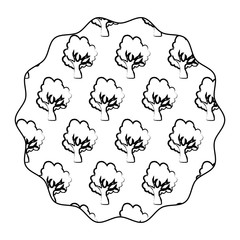 decorative circular frame with trees pattern over white background, sketch design. vector illustration