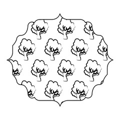 decorative arabic frame with trees pattern over white background, sketch design. vector illustration