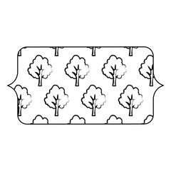 decorative banner with trees pattern over white background, sketch design. vector illustration