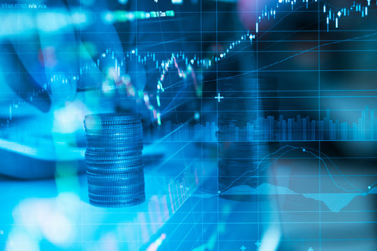 Rows Of Coin And Graph Of Stock Market Trade Indicator Financial For Investment Strategy.