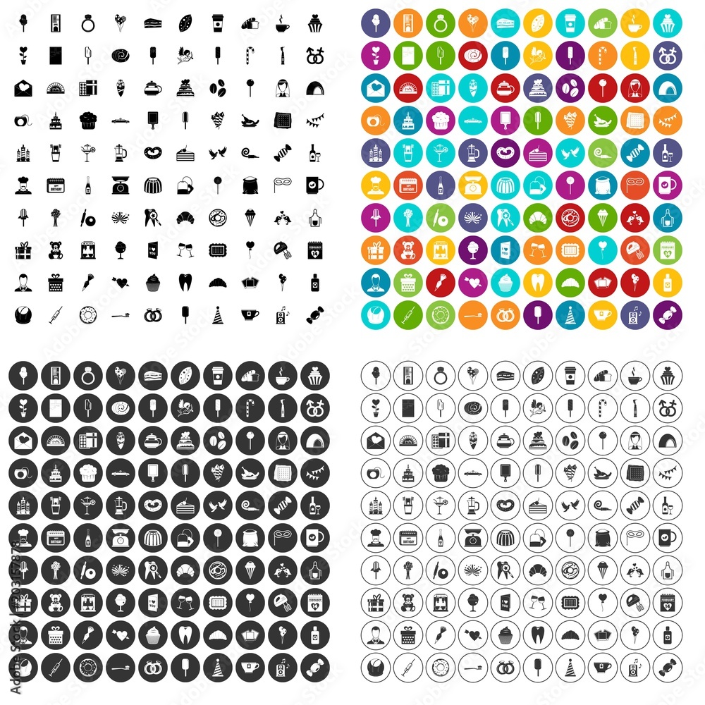 Aufkleber 100 sweets icons set vector in 4 variant for any web design isolated on white