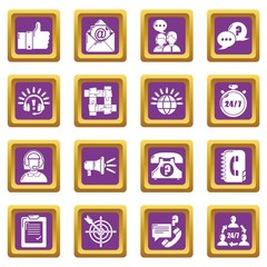 Call center icons set vector purple square isolated on white background 