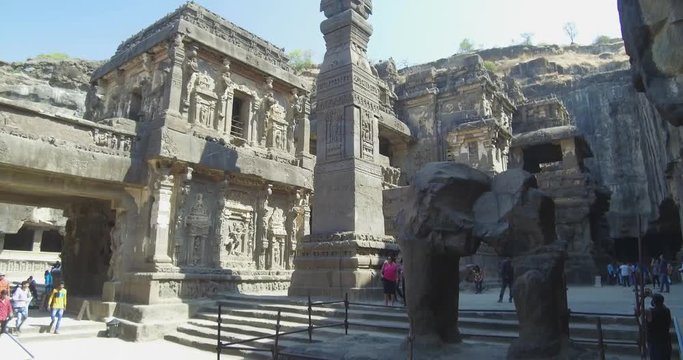 Ellora Cave Ruins in India Elephant (4k)