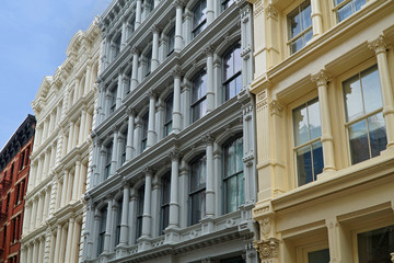 Fototapeta na wymiar Ornate cast iron buildings in SoHo district of Manhattan